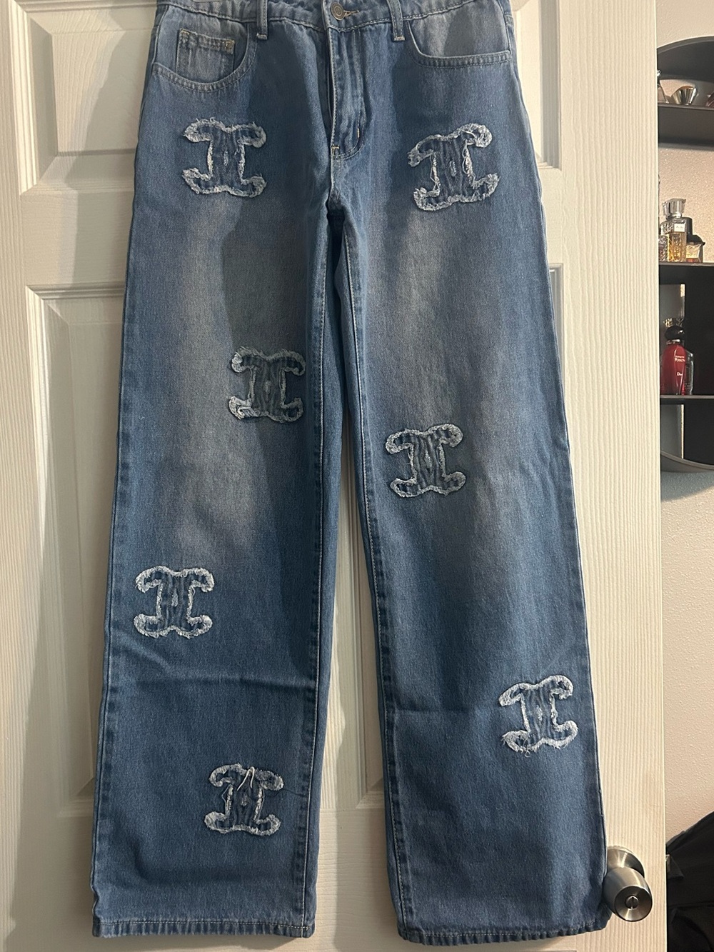 🔥Chanel CC Embroidered Wide-Leg Jeans